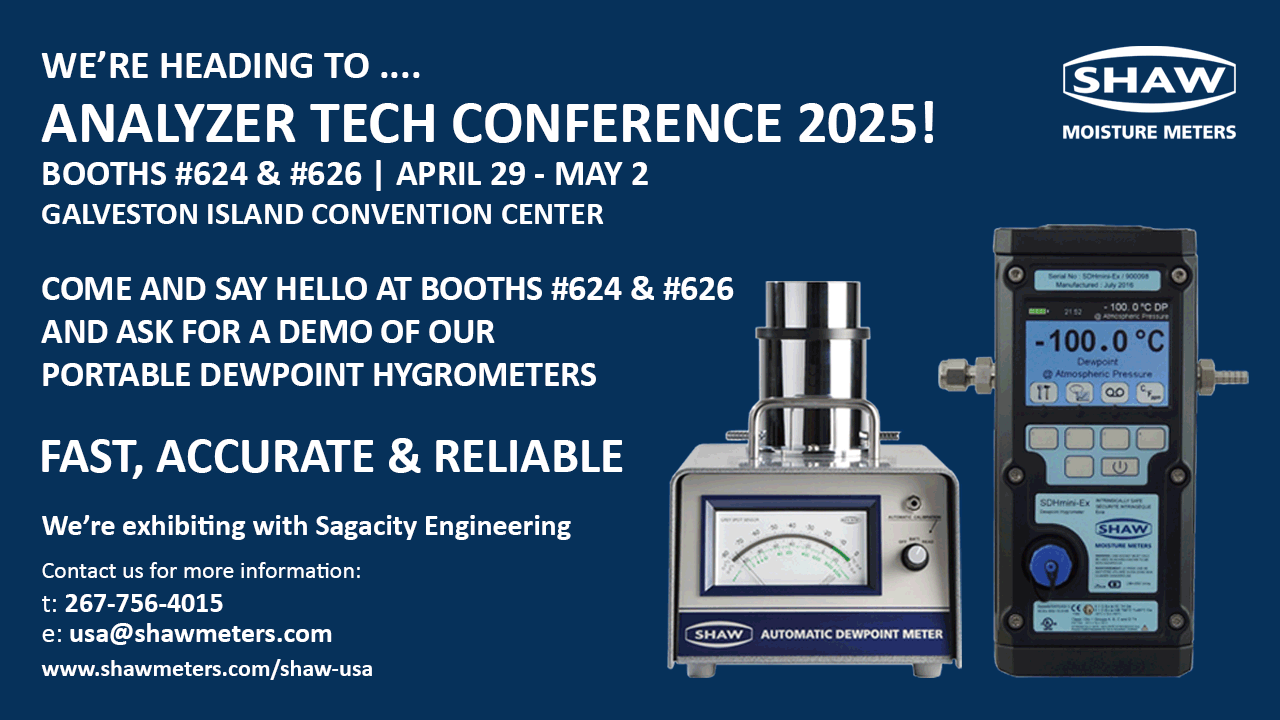 SHAW USA exhibiting portable dew point hygrometers at Analyzer Tech Conference 2025 with Sagacity Engineering.